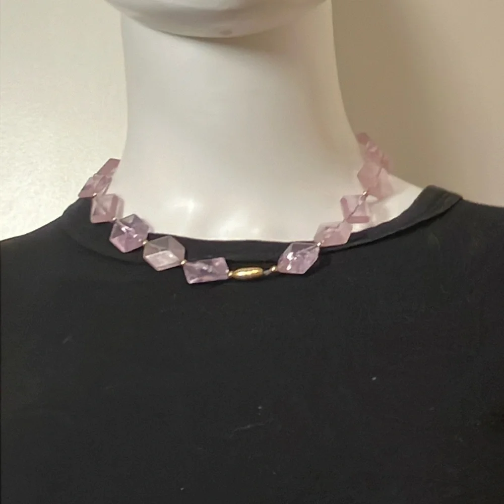 Vintage 16” Necklace soft Purple Acrylic Stones -  gold plated base metal 1970’s